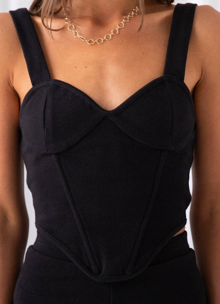 Jaide Organic Cotton Rib Corset Top - Black - Peppermayo