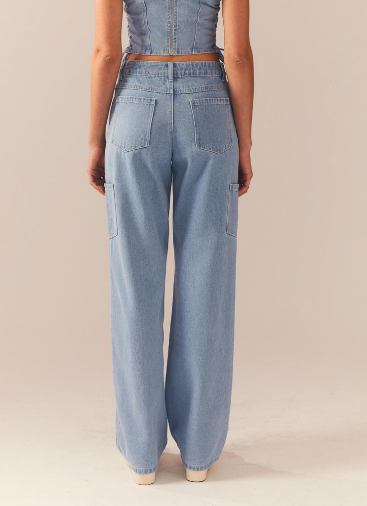 Backstage Pass Denim Lowrise Pants - Subdued Blue - Peppermayo