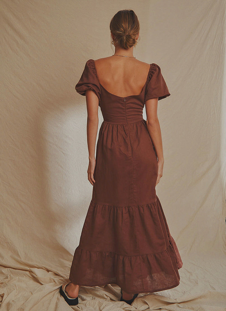 Europe Local Linen Maxi Dress - Choc brown