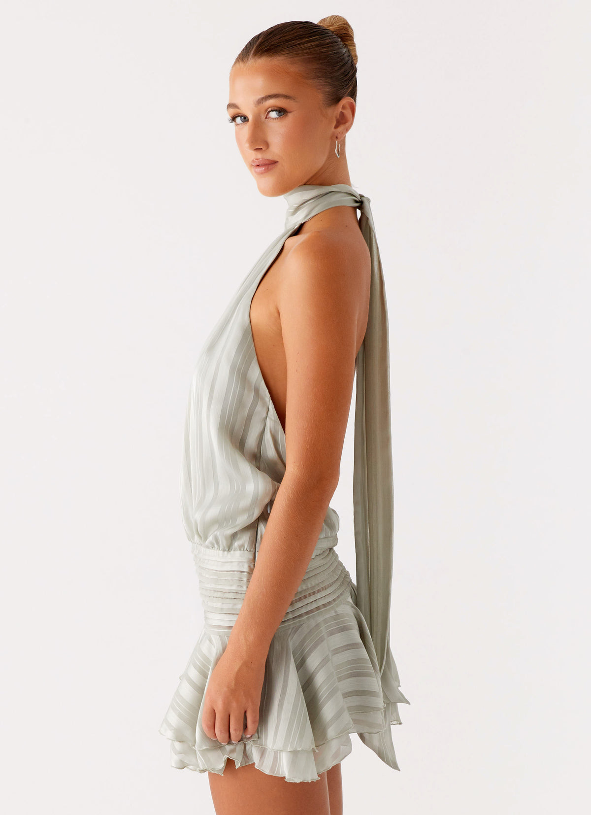 Willow Chiffon Mini Dress Green 3 Peppermayo