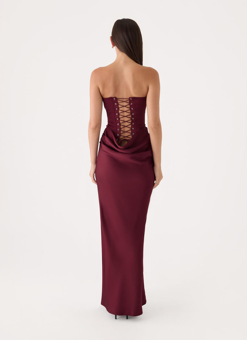 Adara Corset Maxi Dress - Burgundy