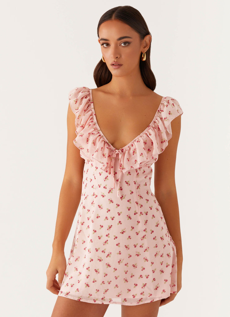 Adrina Ruffle Mini Dress - Pink Flower