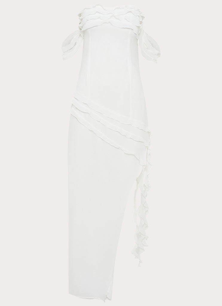 Womens Alaska Maxi Dress in the colour White in front of a light grey background