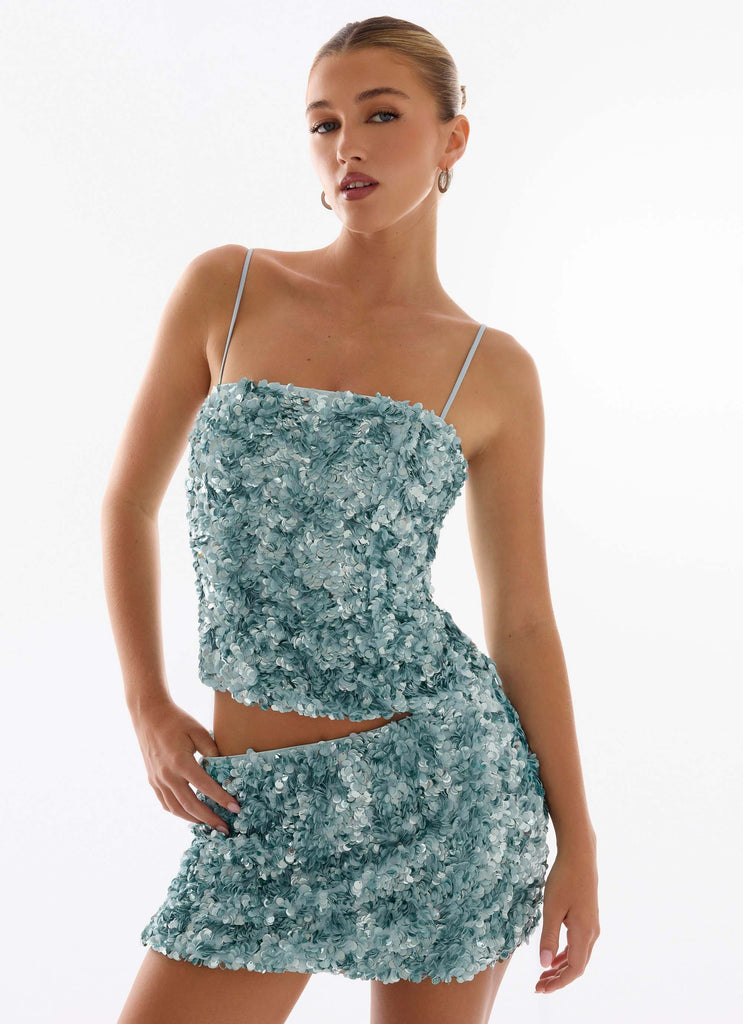 Alayna Sequin Mini Skirt - Aqua