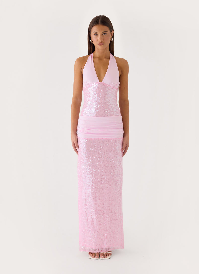 Alenya Sequin Halter Maxi Dress - Pink
