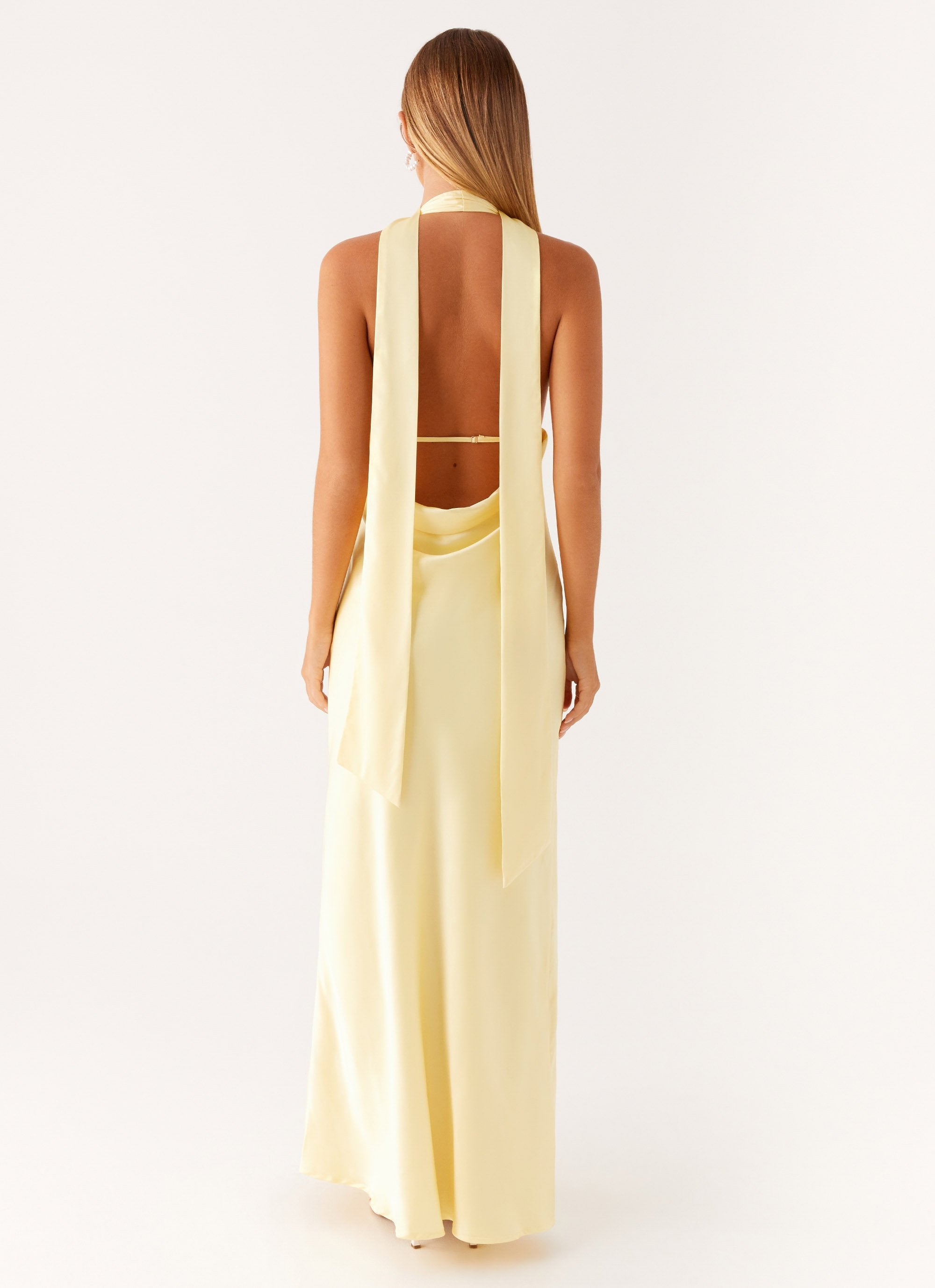 Alicia Satin Halter Maxi Dress - Yellow – Peppermayo UK
