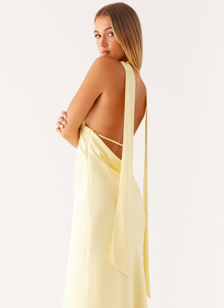 Alicia Satin Halter Maxi Dress - Yellow