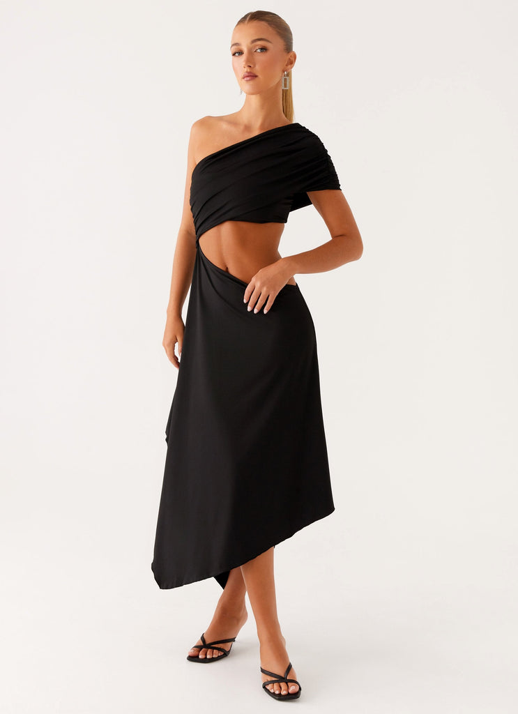 Angelina Asym Midi Dress - Black