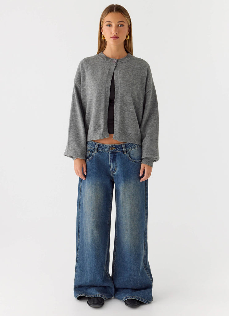 Annie One Button Cardigan - Marle Grey