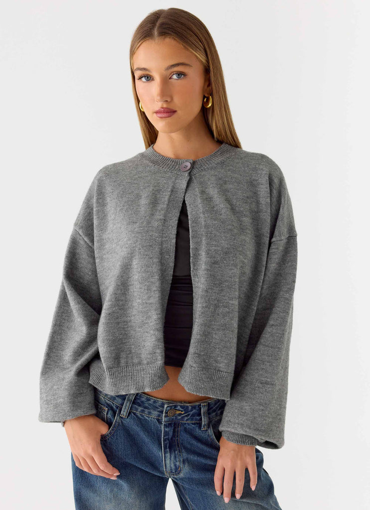Annie One Button Cardigan - Marle Grey