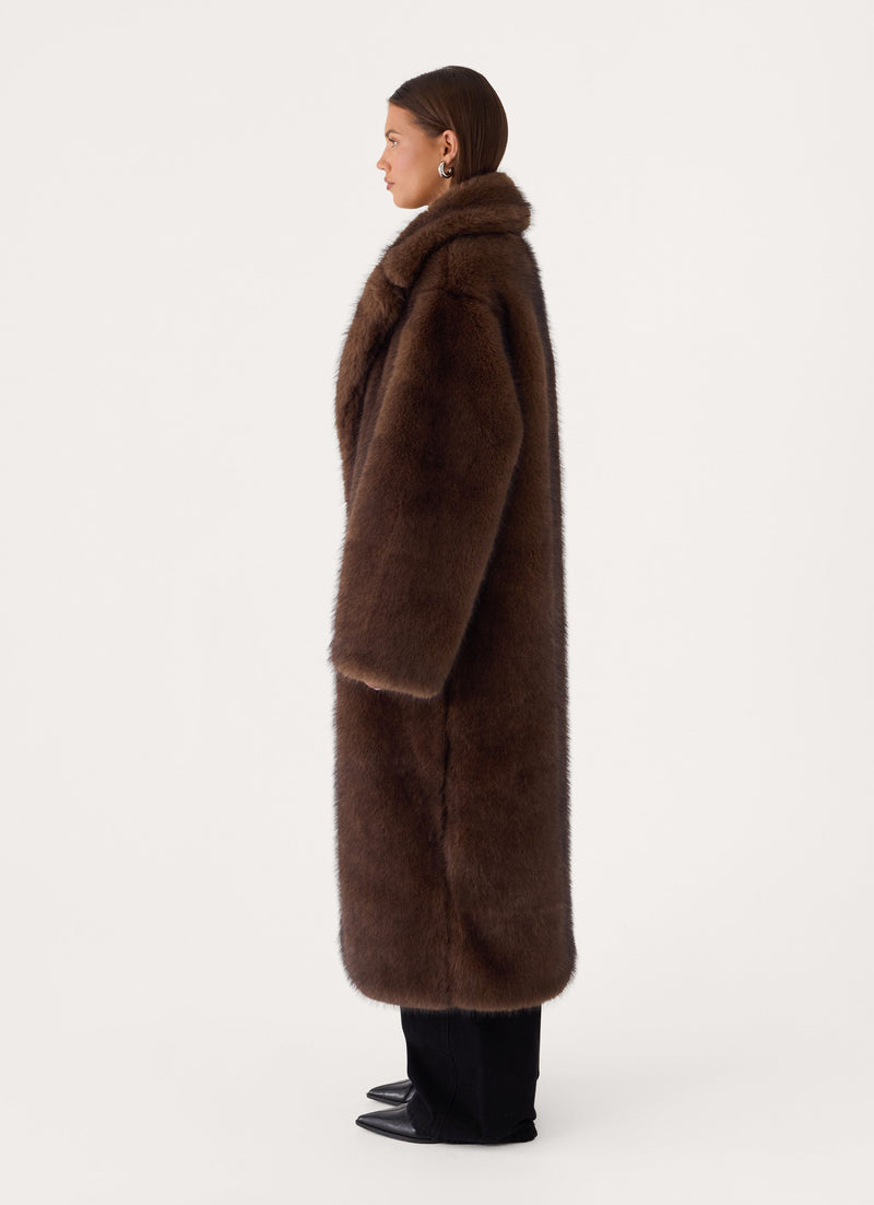 Aspen Avenue Faux Fur Coat - Chocolate