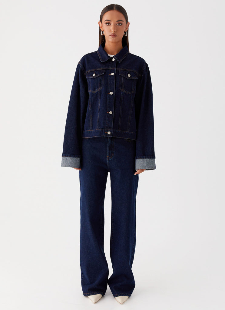 Womens Back Again Straight Leg Denim Jeans in the colour Blue in front of a light grey background