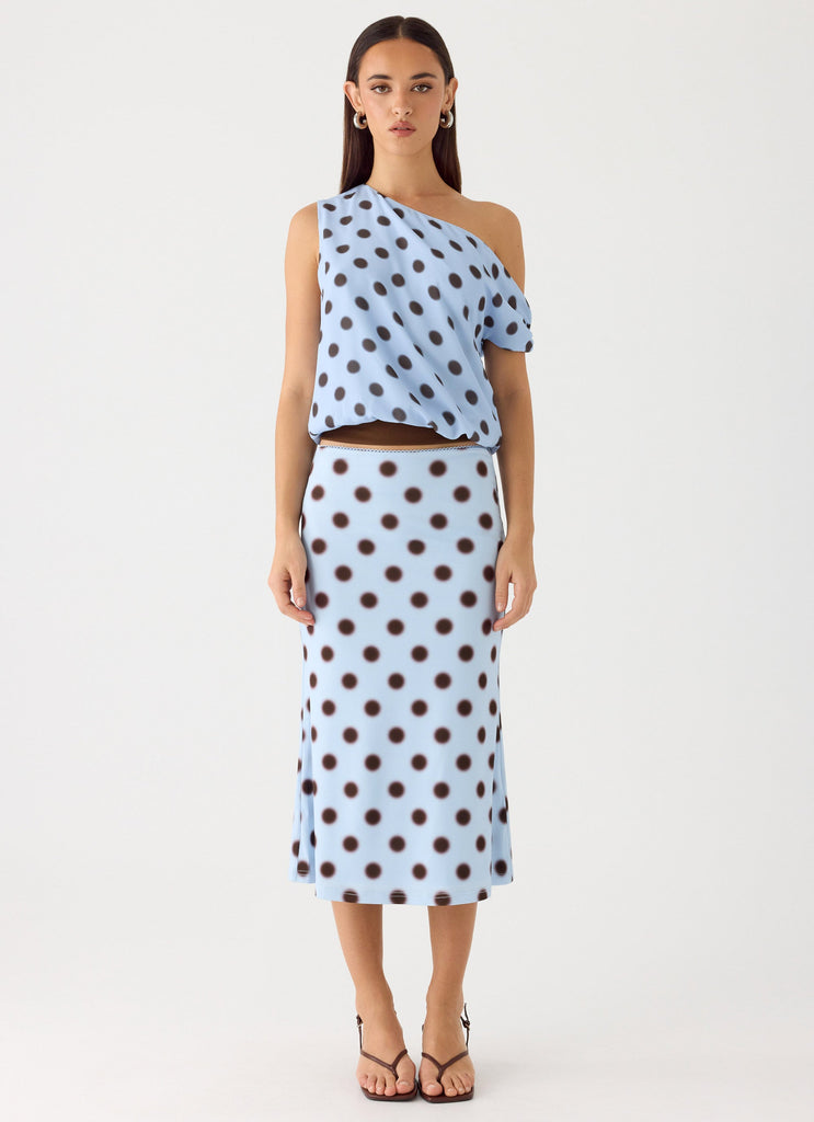 Bahama Low Rise Midi Skirt - Blue Mocha Dot – Peppermayo UK