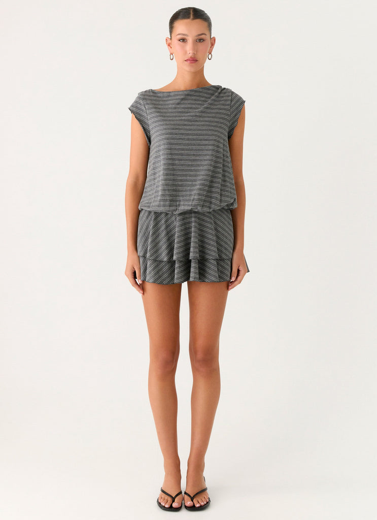 Bambola Wide Neck Mini Dress - Grey Marble Stripe
