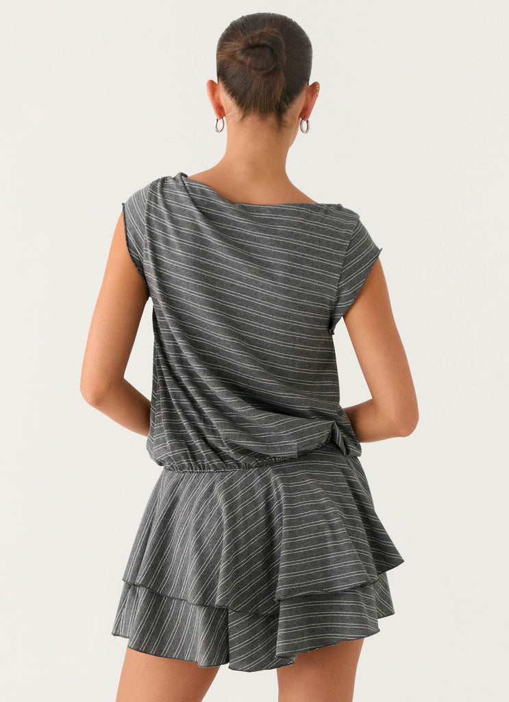 Bambola Wide Neck Mini Dress - Grey Marble Stripe