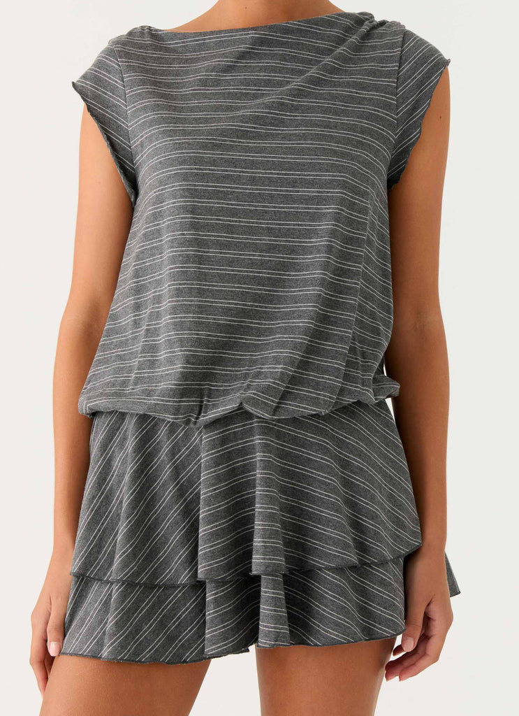 Bambola Wide Neck Mini Dress - Grey Marble Stripe