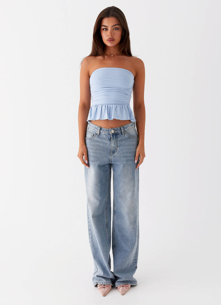 Womens Bella Lou Tube Top in the colour Blue in front of a light grey background