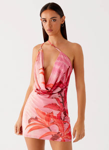 Bohemian Bliss Mesh Mini Dress Tropical Pink Print 4 Peppermayo