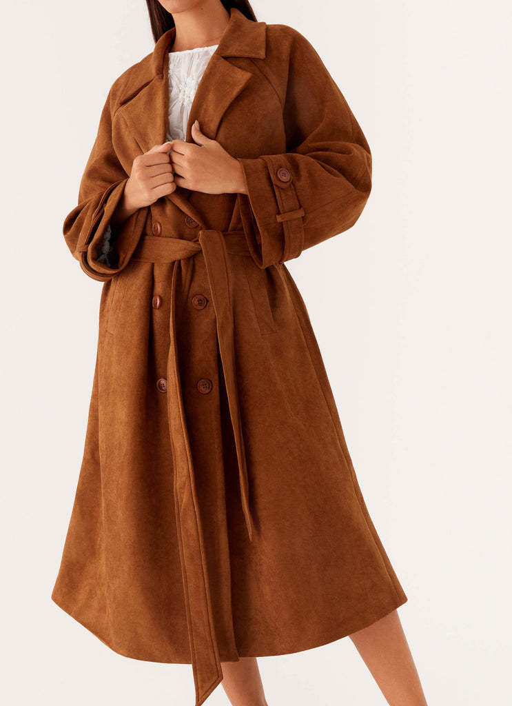 Bridie Faux Suede Trench Coat - Brown