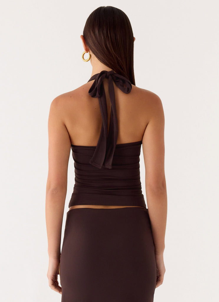 Brienne Beaded Halter Top - Chocolate