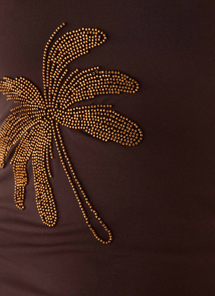 Brienne Beaded Halter Top - Chocolate