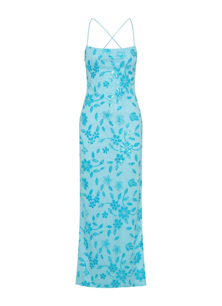 Bright Lights Beaded Maxi Dress - Blue