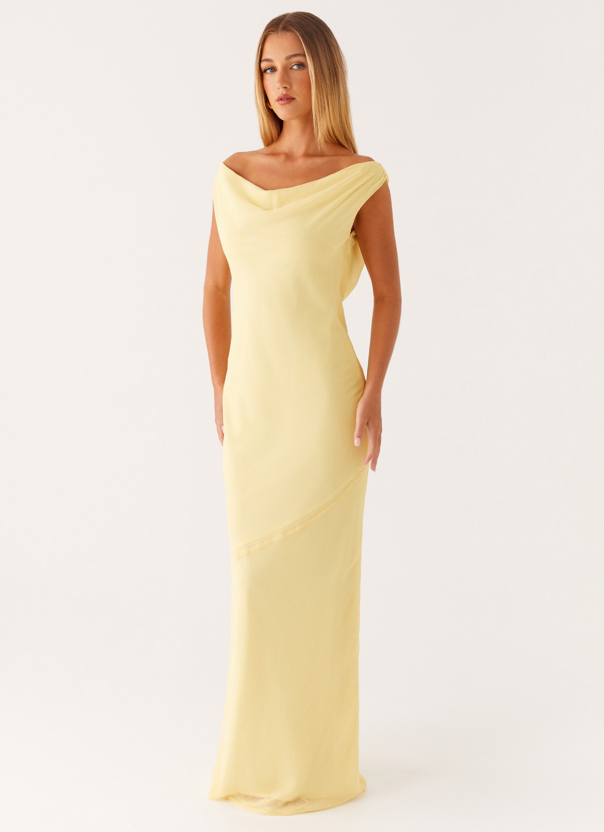 Brittany Chiffon Maxi Dress - Pastel Yellow – Peppermayo UK