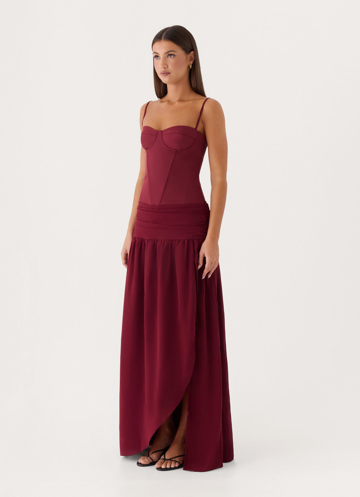Clemsie Bustier Maxi Dress - Burgundy