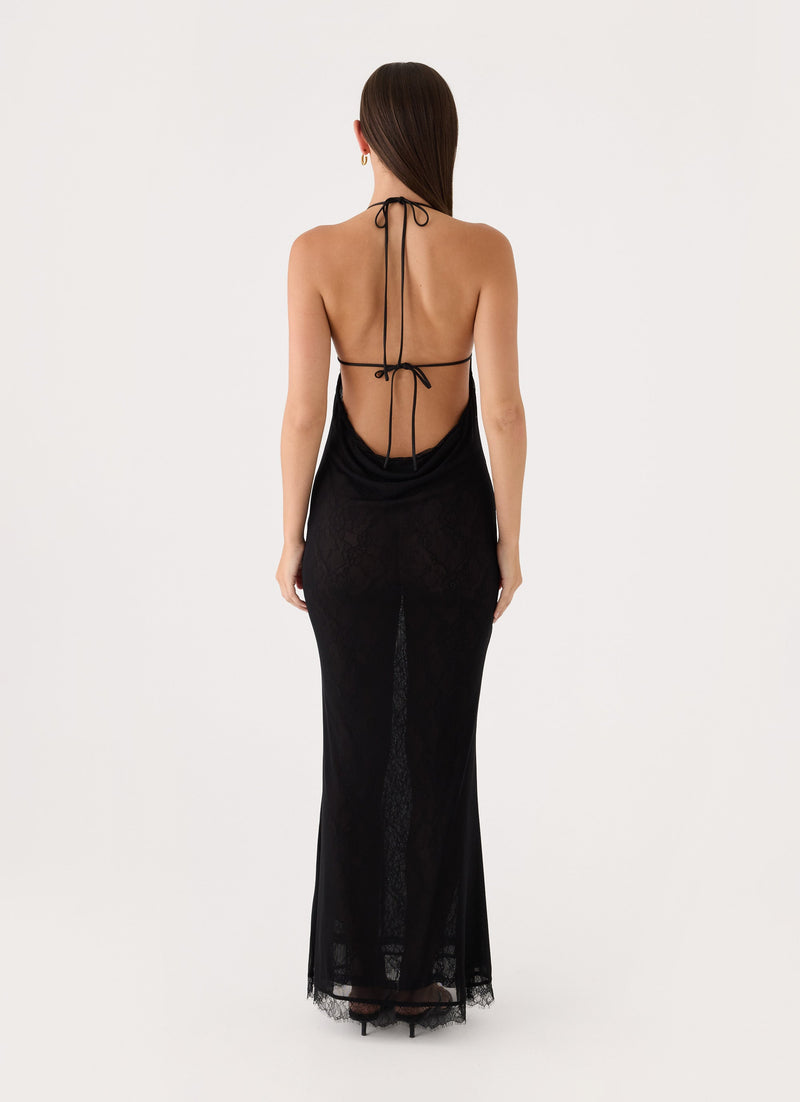 Calyssia Lace Halter Long Maxi Dress - Black