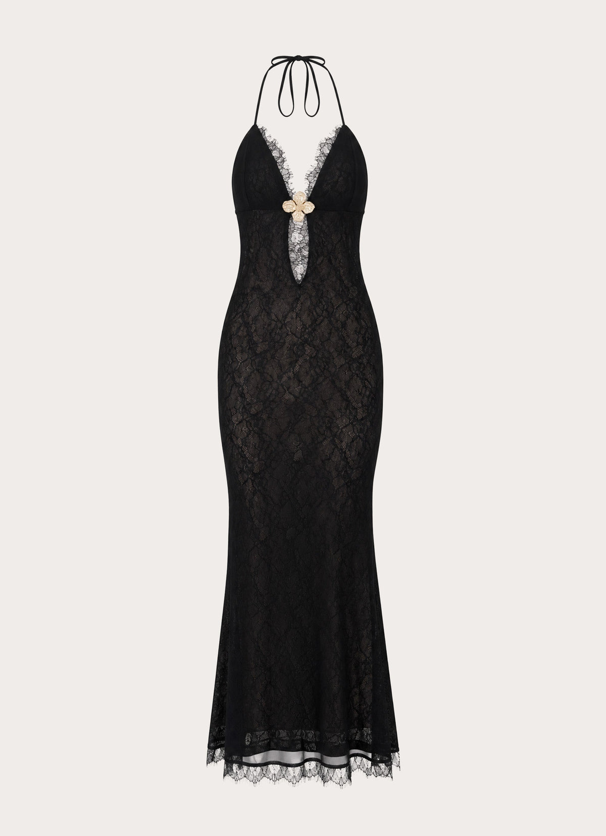 Calyssia Lace Halter Long Maxi Dress - Black