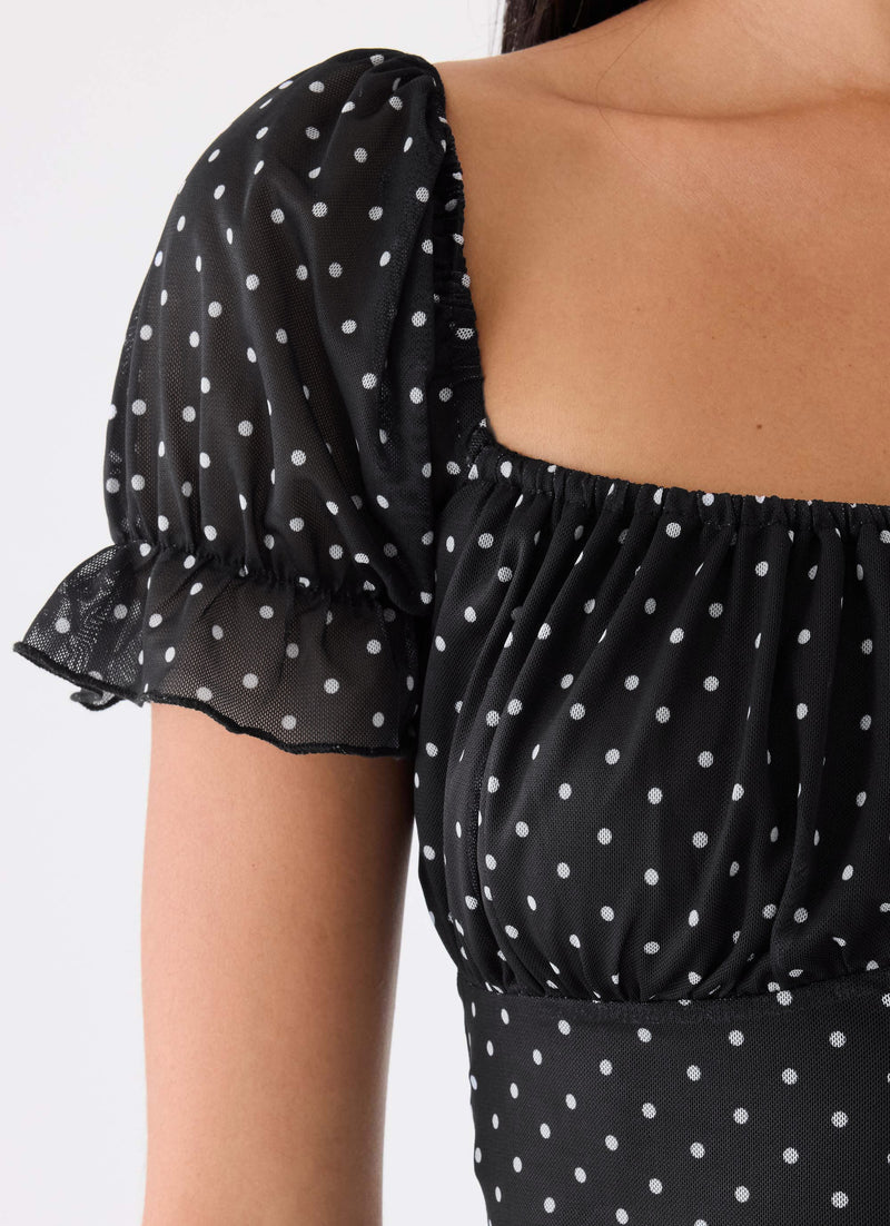 Cathedral Mini Dress - Black Polka Dot