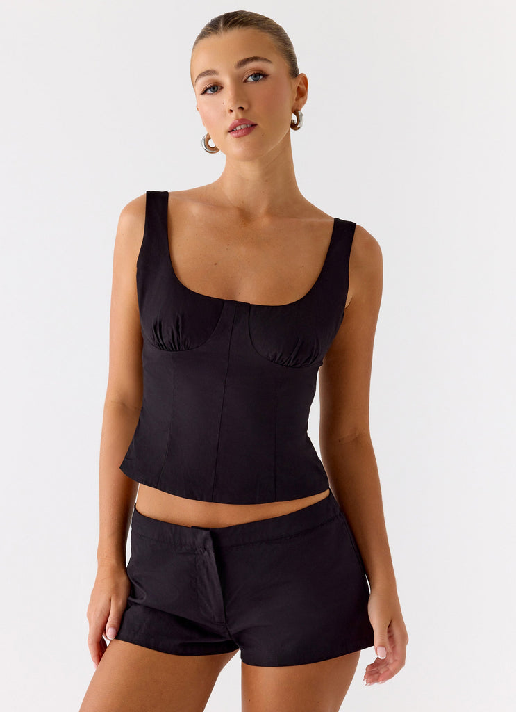 Coastline Cotton Bustier Top - Black