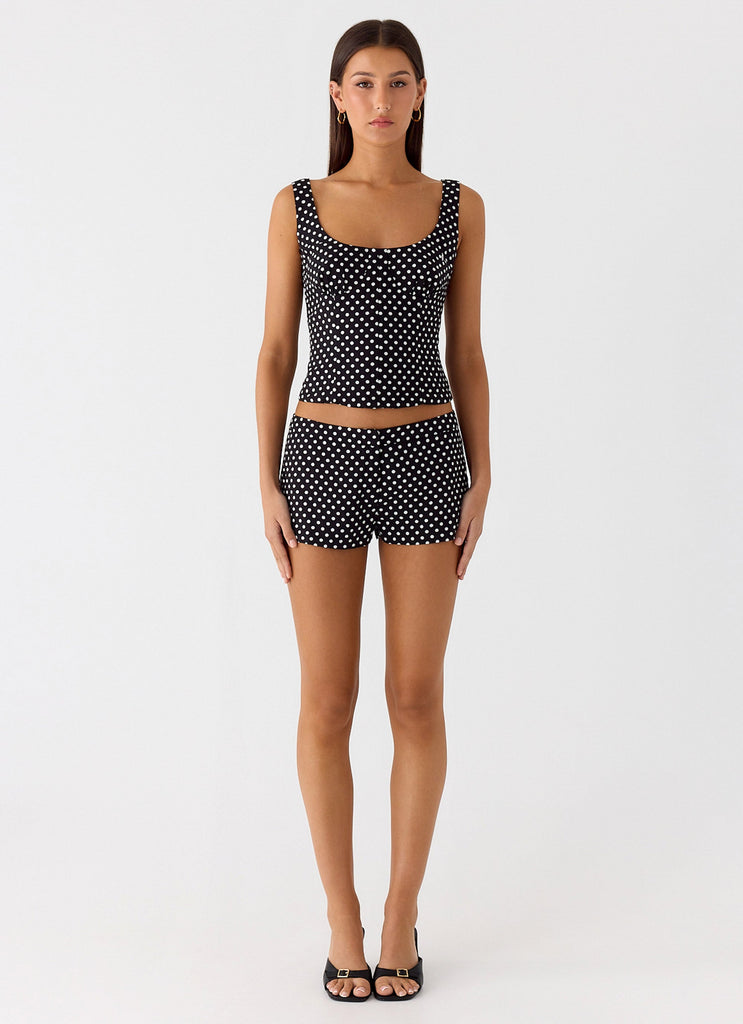 Coastline Mini Shorts - Black Polka dot