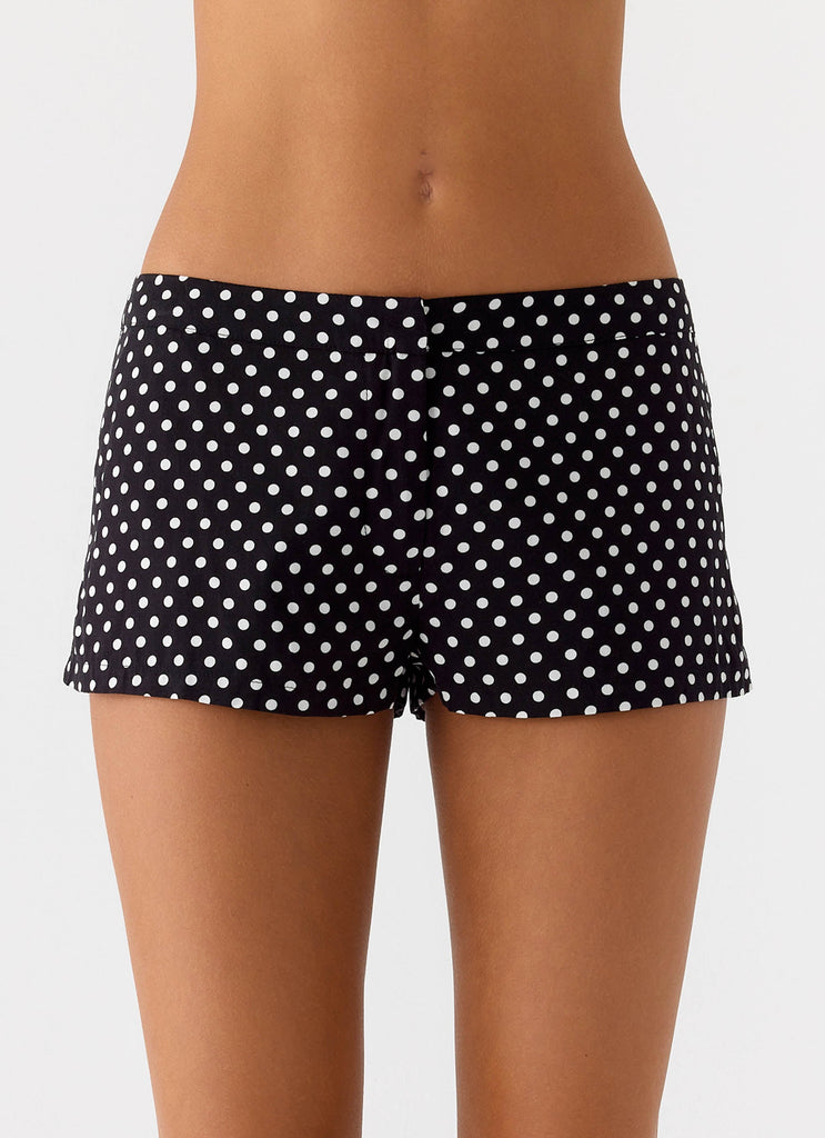Coastline Mini Shorts - Black Polka dot