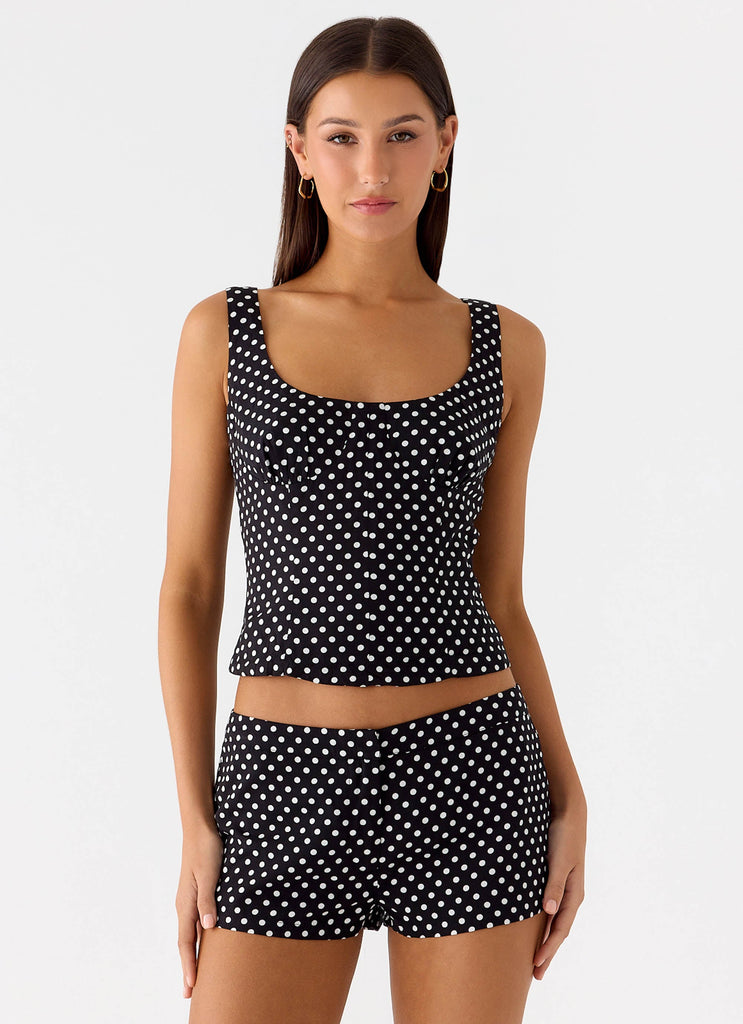 Coastline Mini Shorts - Black Polka dot
