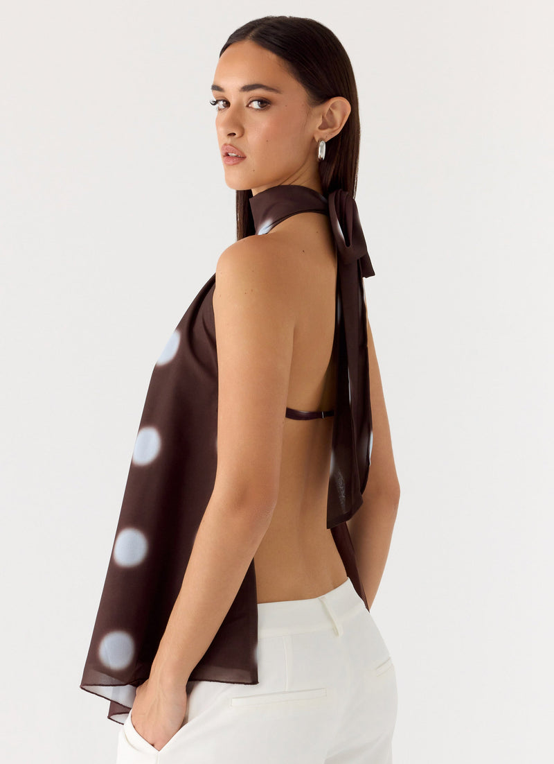 Corrida Backless Top - Chocolate Blue Dot