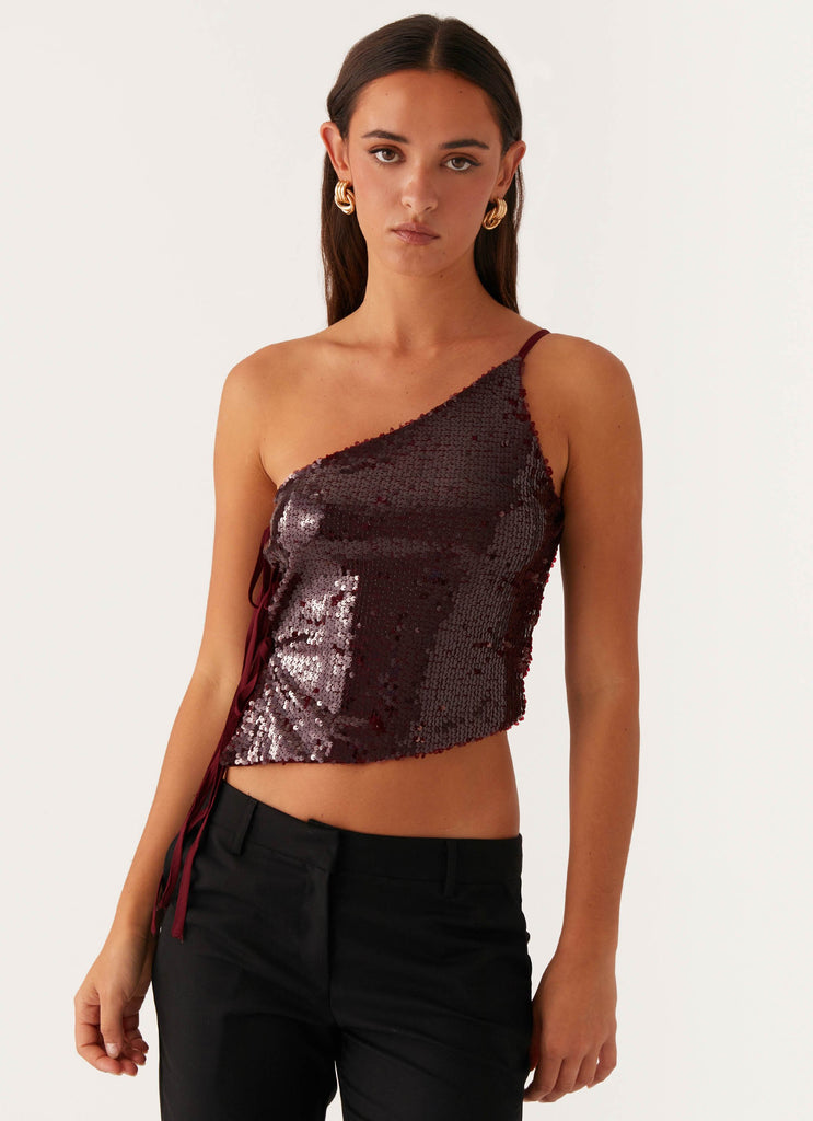 Cosmopolitan One Shoulder Top - Maroon