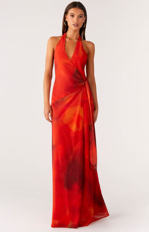 Arabella Twist Shoulder Maxi Dress - Maroon
