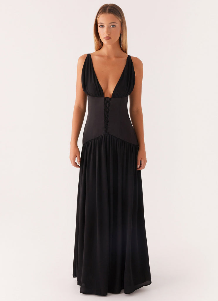 Dafina Satin Maxi Dress - Black