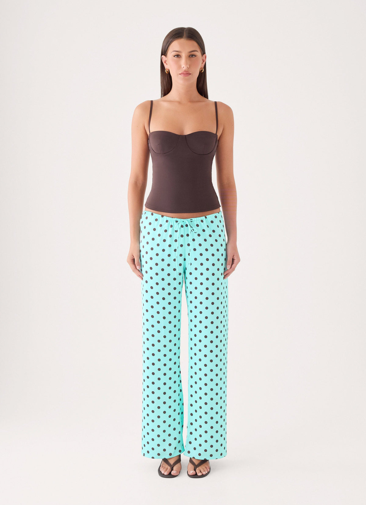 Deacon Low Rise Pants - Aqua Polka Dot