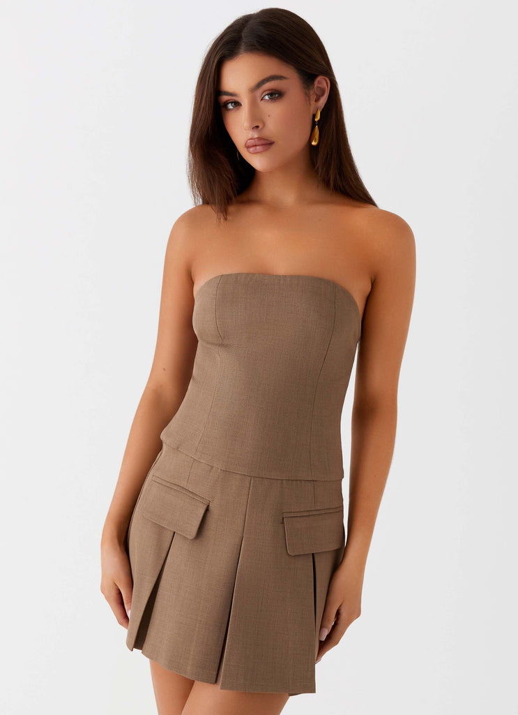 Womens Dealin the colourBreaker Mini Dress in the colour Brown Beige in front of a light grey background