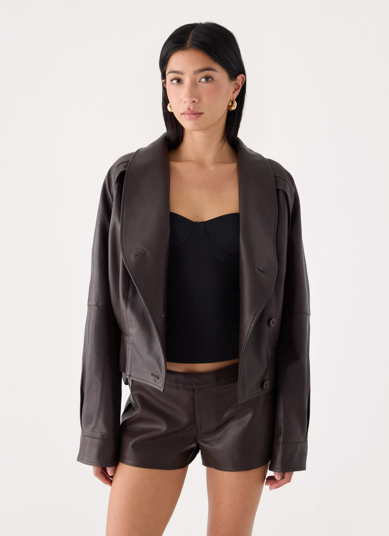 Deliana Oversized PU Jacket - Chocolate