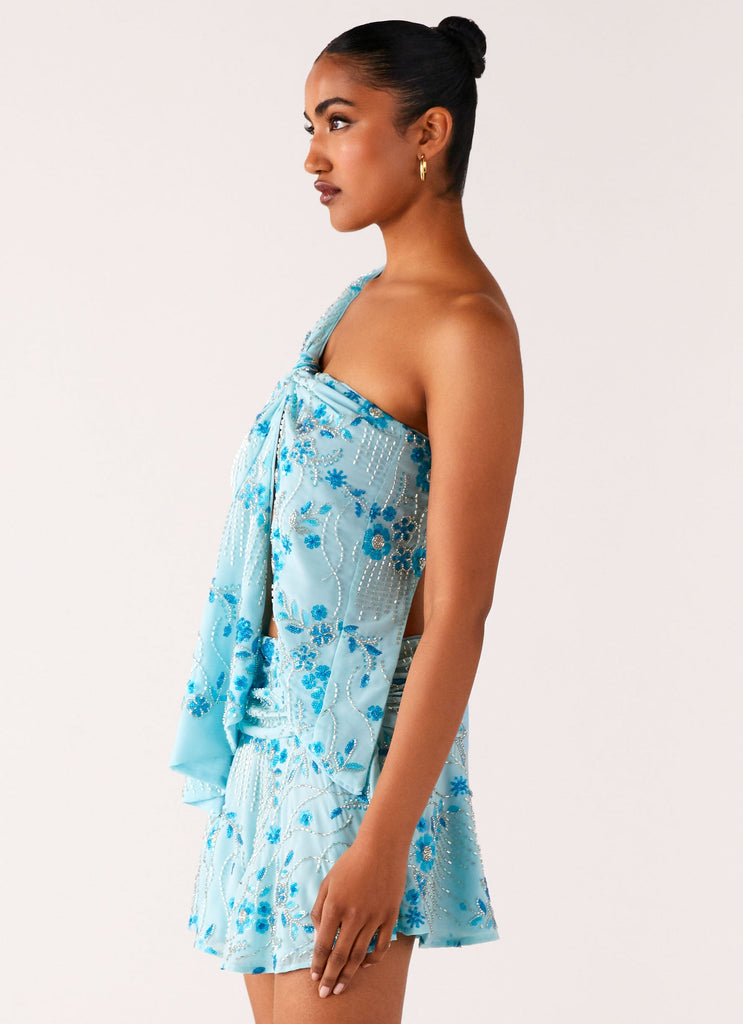 Delight Me Beaded Asymmetrical Top - Blue