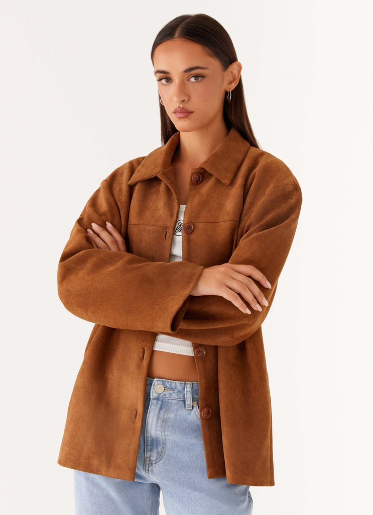 Devika Faux Suede Boxy Jacket - Brown