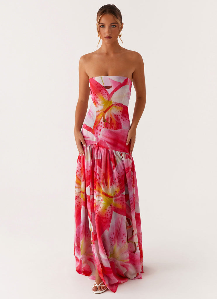 Eden Strapless Maxi Dress - White Pink Lilly