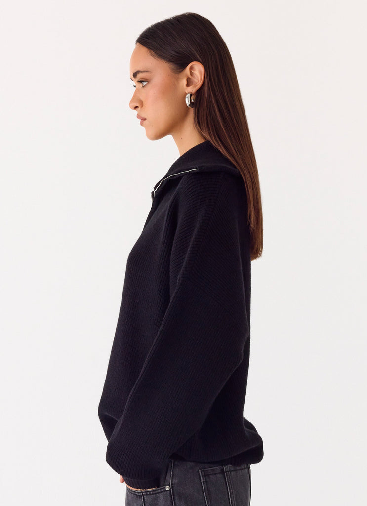 Eirena Quarter Zip Knit Sweater - Black