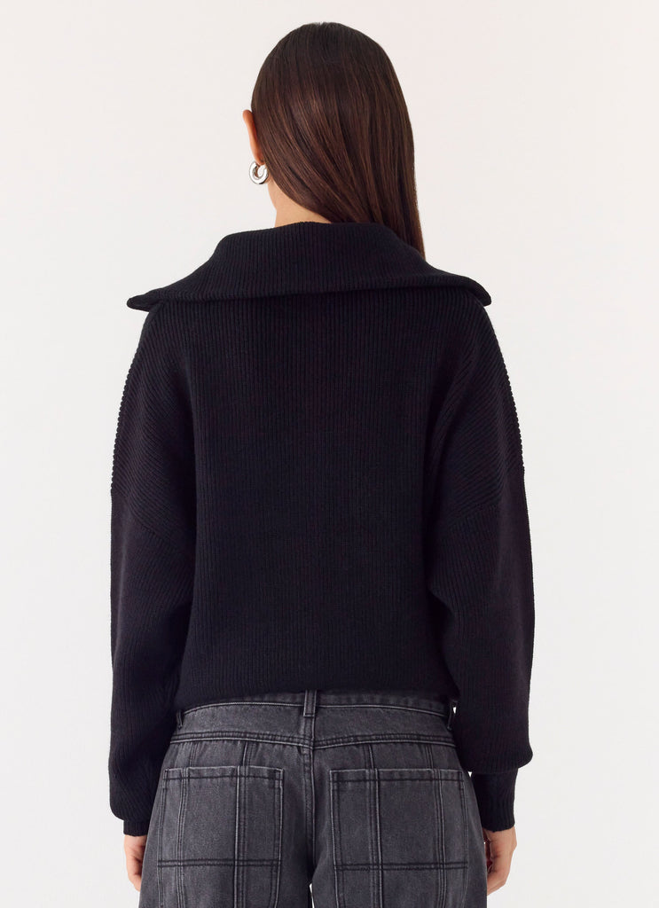 Eirena Quarter Zip Knit Sweater - Black