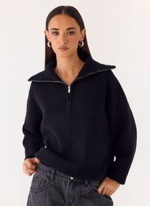 Eirena Quarter Zip Knit Sweater - Black