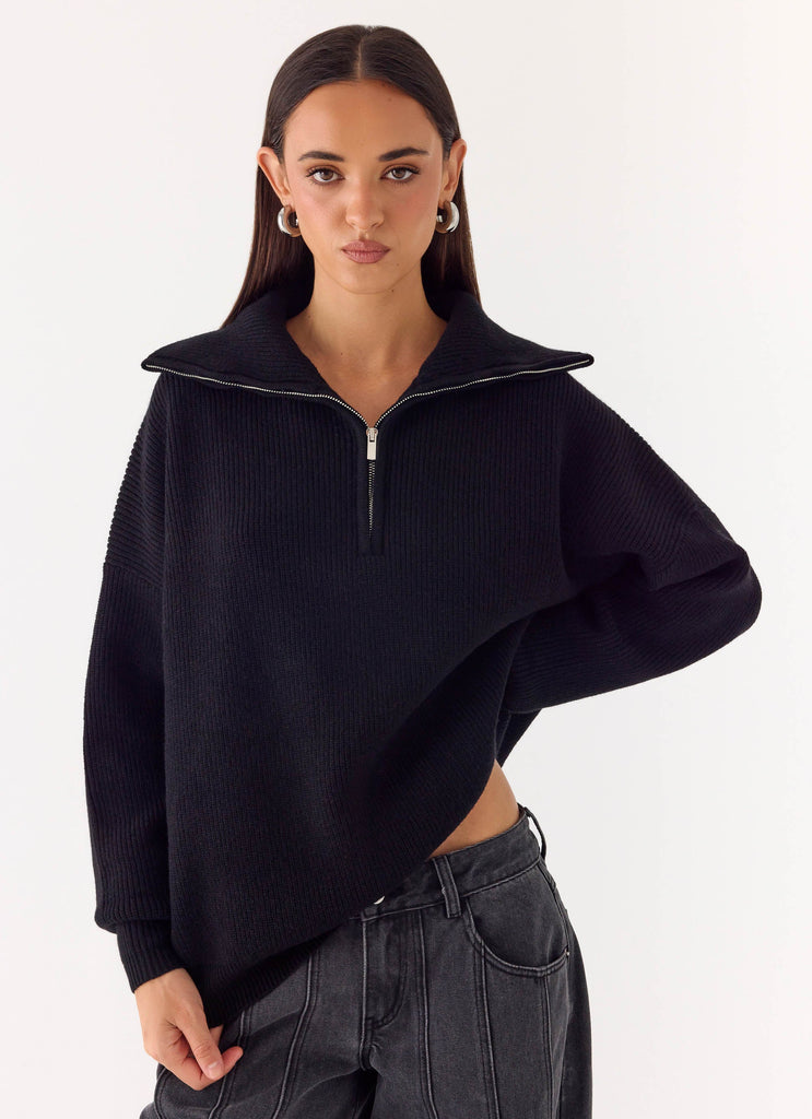Eirena Quarter Zip Knit Sweater - Black