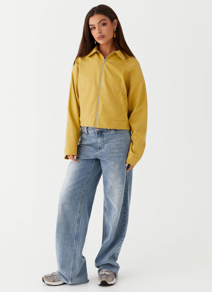 Womens Elara Oversized Jacket in the colour Yellow in front of a light grey background